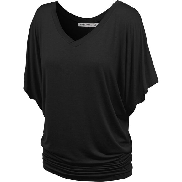 Tops - Women's Rayon Spandex Dolman Top Loose Fit V-Neck Boat Neck Casual Wear